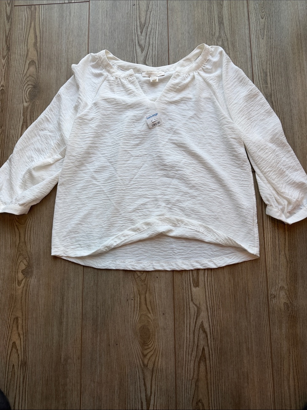 Monteau White Textured Scoop Neck Blouse